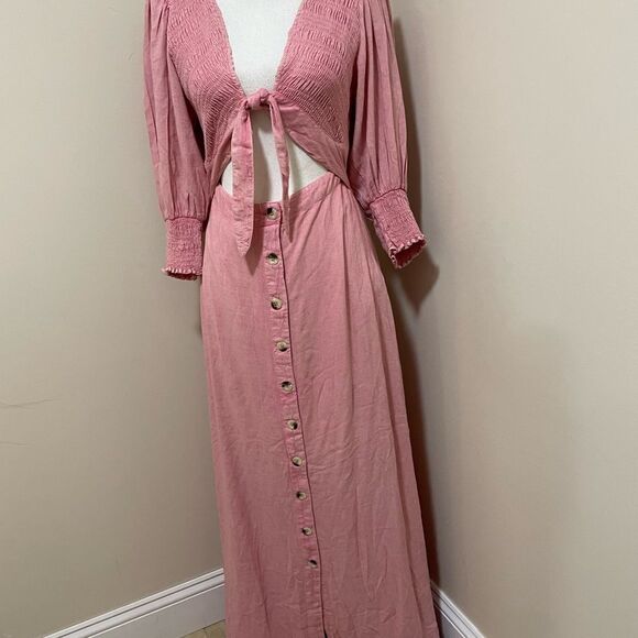 NWT Free People String Of Hearts Maxi Dress Smocked V Neck size L - Picture 7 of 9